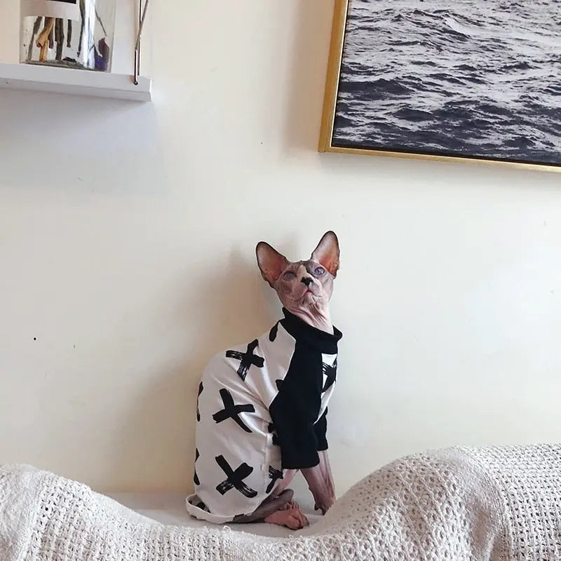 Stylish Cotton Printed Sweater with Necklace for Cats - Fashion Forward Feline Wear WLP Company