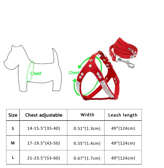 dog harness Soft Rhinestone Leather Set Dog of Harness & Leash WLP Company
