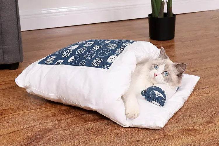 Removable Dog Cat Sleeping Bag - 2-in-1 Cave Bed & Mat Winter Warm WLP Company