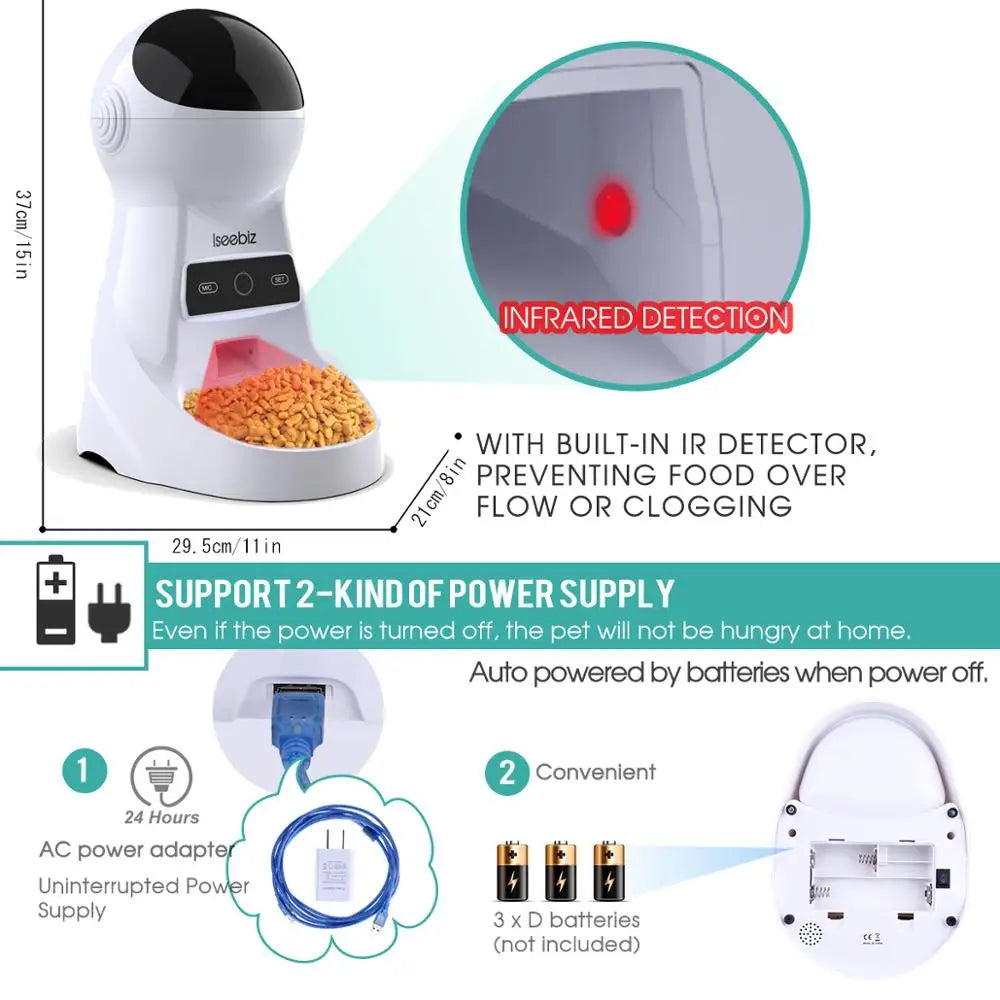 Iseebiz 3L Automatic Pet Feeder With Voice Record - Smart Feeding Solution