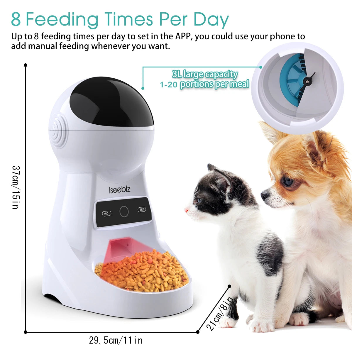 Iseebiz 3L Automatic Pet Feeder With Voice Record - Smart Feeding Solution
