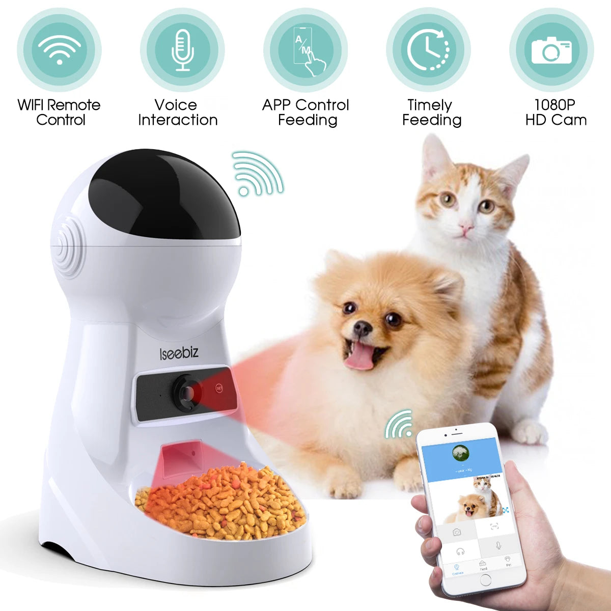 Iseebiz 3L Automatic Pet Feeder With Voice Record - Smart Feeding Solution