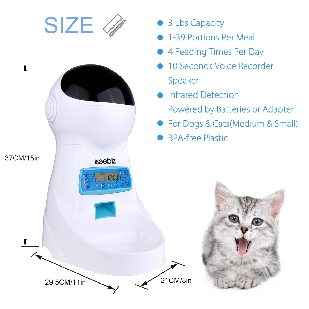 Iseebiz 3L Automatic Pet Feeder With Voice Record - Smart Feeding Solution