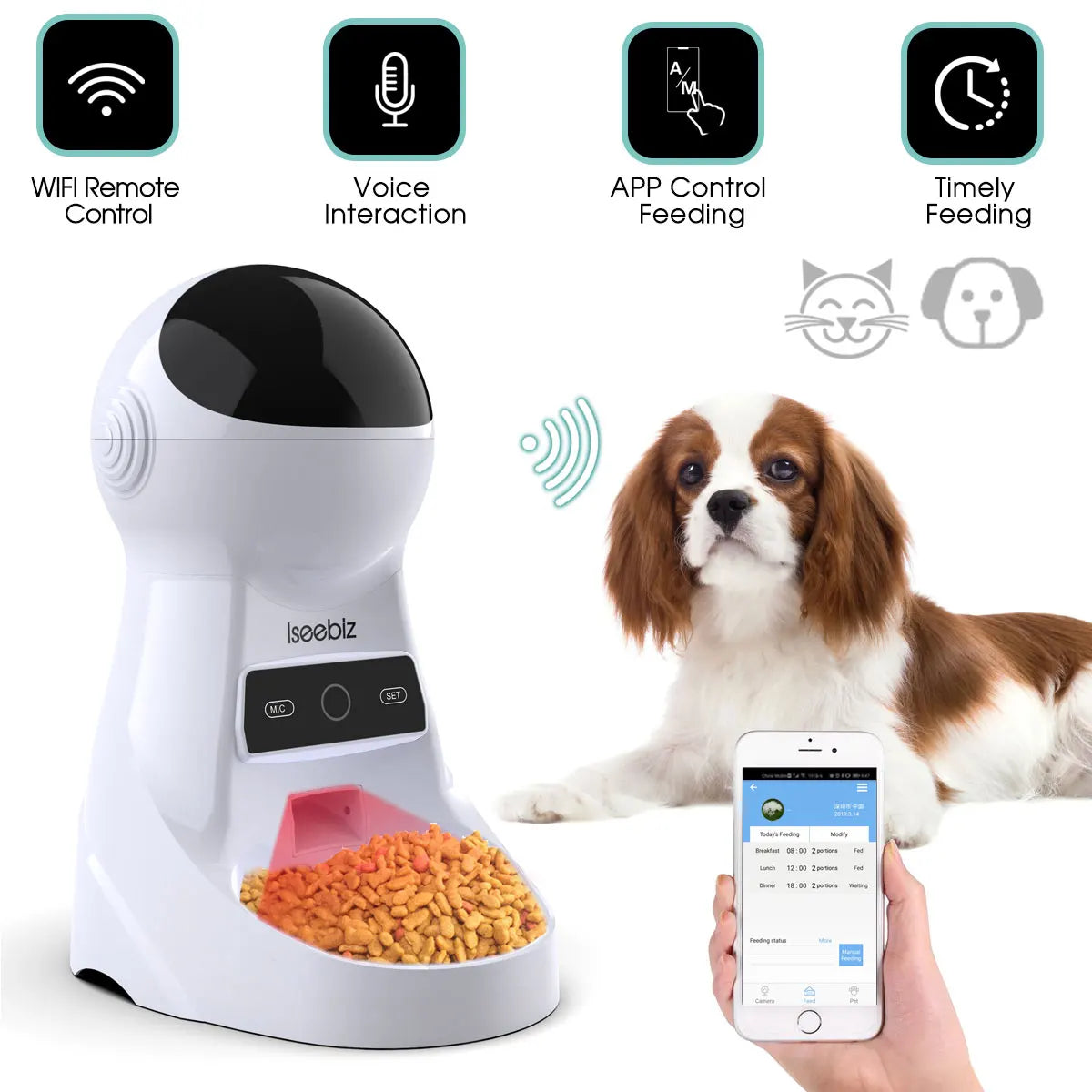 Iseebiz 3L Automatic Pet Feeder With Voice Record - Smart Feeding Solution
