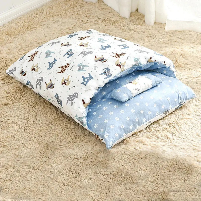 Removable Dog Cat Sleeping Bag - 2-in-1 Cave Bed & Mat Winter Warm WLP Company
