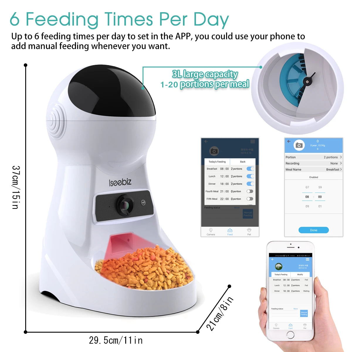 Iseebiz 3L Automatic Pet Feeder With Voice Record - Smart Feeding Solution