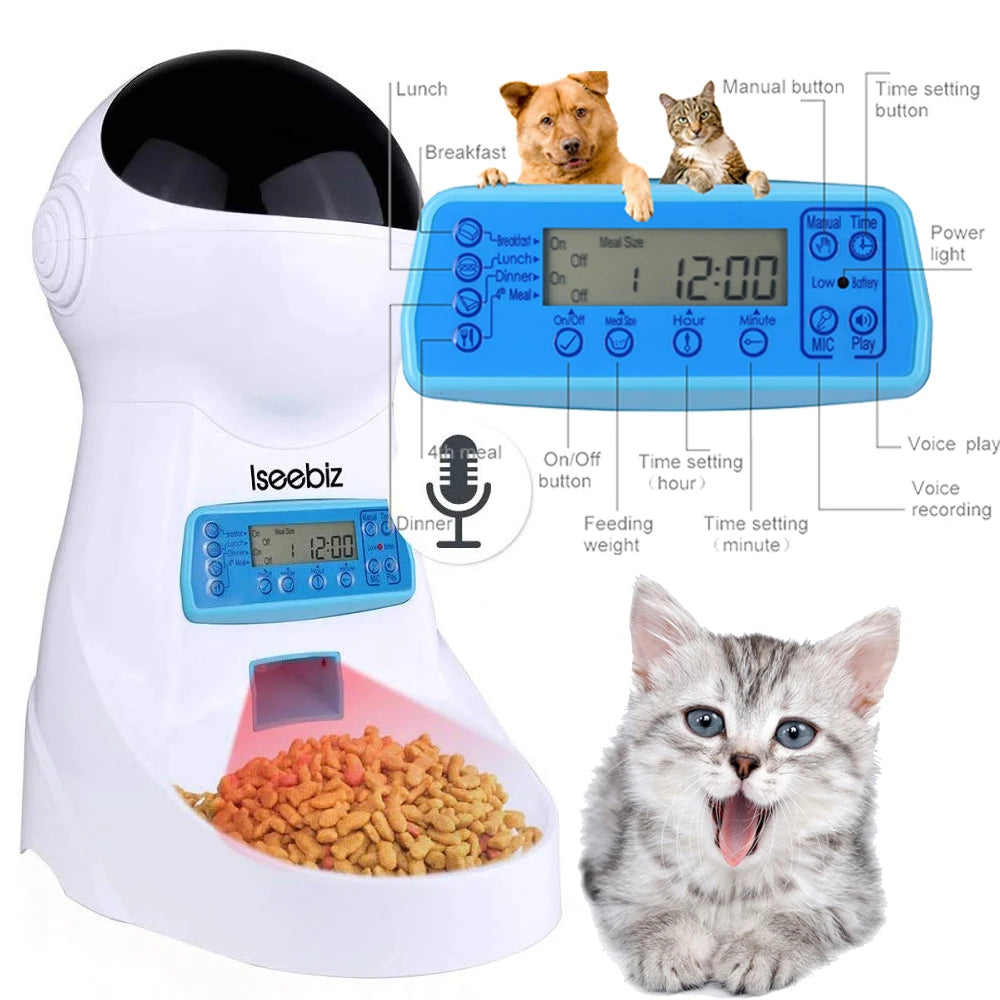 Iseebiz 3L Automatic Pet Feeder With Voice Record - Smart Feeding Solution