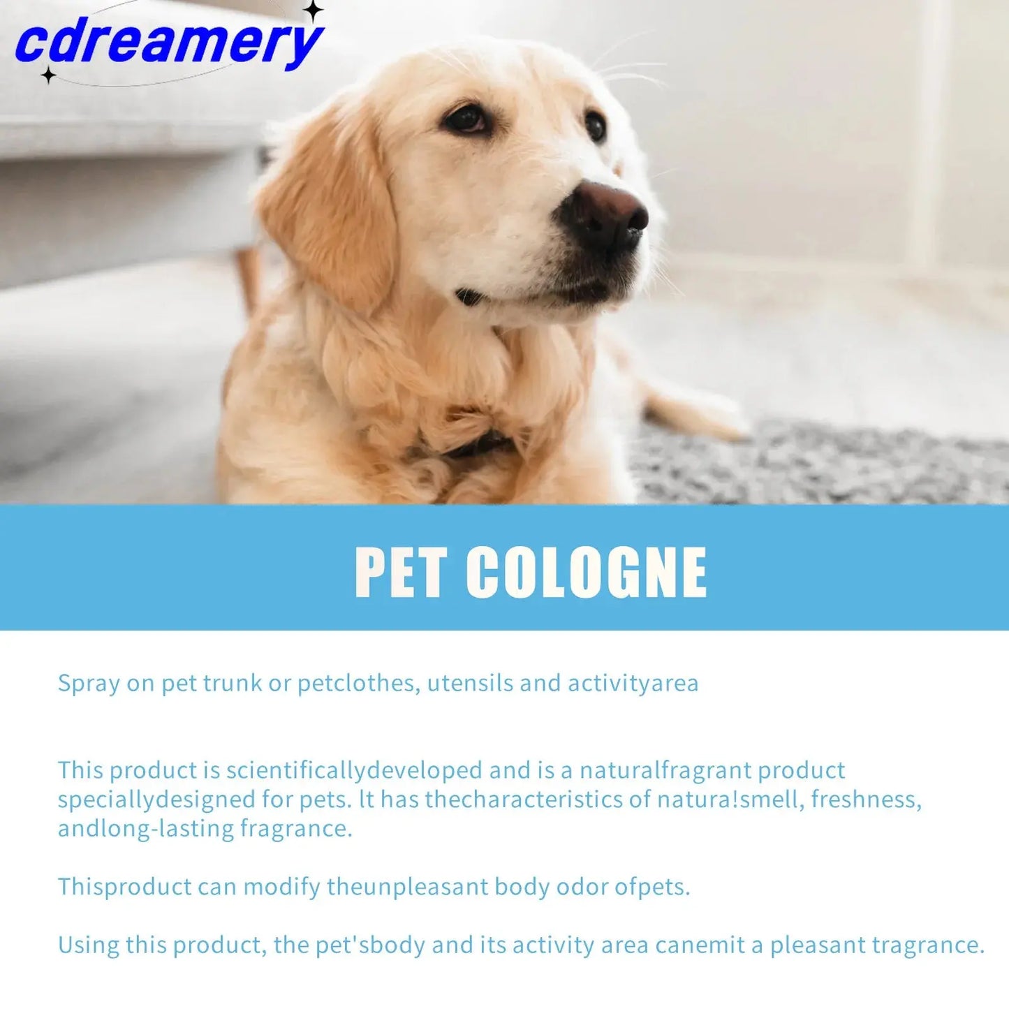 CDY 100ml Pet Perfume Spray for Cats and Dogs, Odor Eliminator and Air Freshener with Long-lasting Fragrance WLP Company