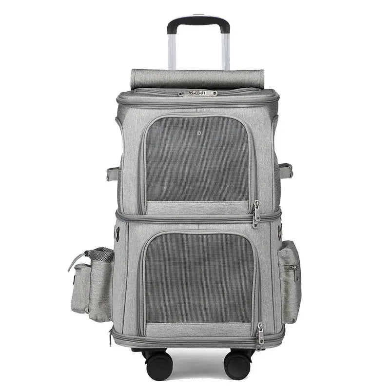 Double-layer Pet Trolley Bag Large Space Portable Outdoor Travel Silent Easy To Put Two Cat Foldable Oxford Cloth Pet Bag WLP Company