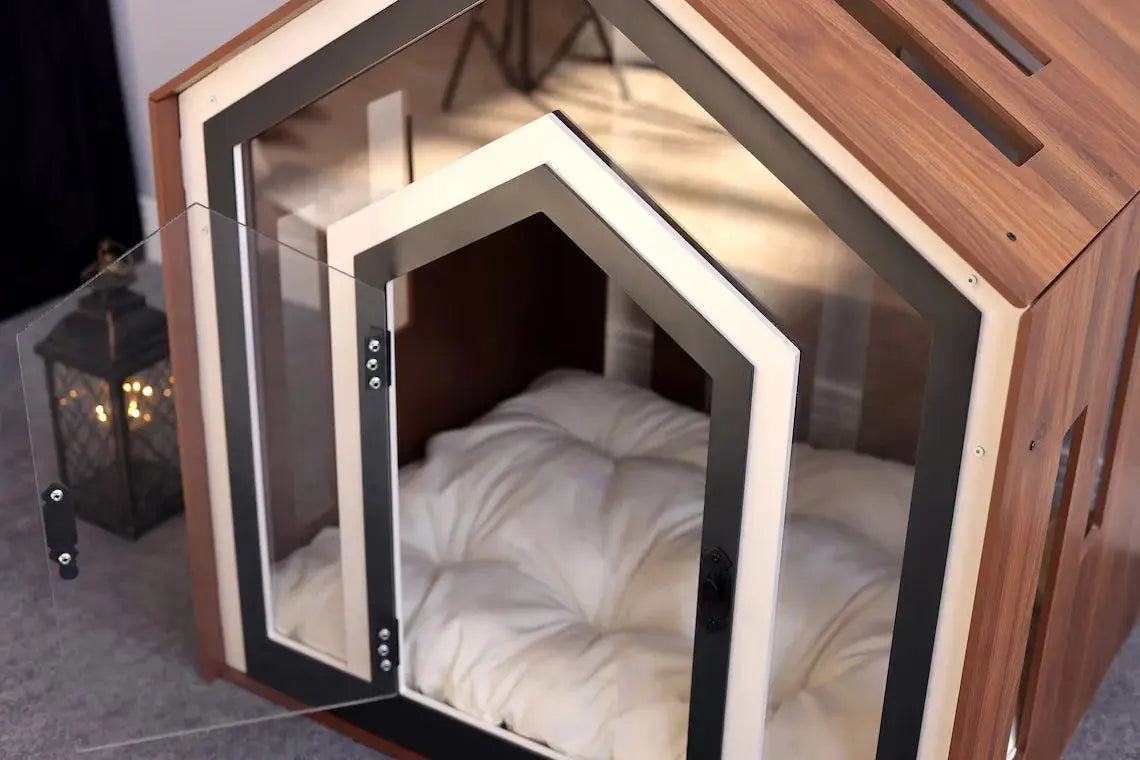 JUNJI Wooden Dog Crate With Custom Bed House - Premium Modern Pet Furniture WLP Company