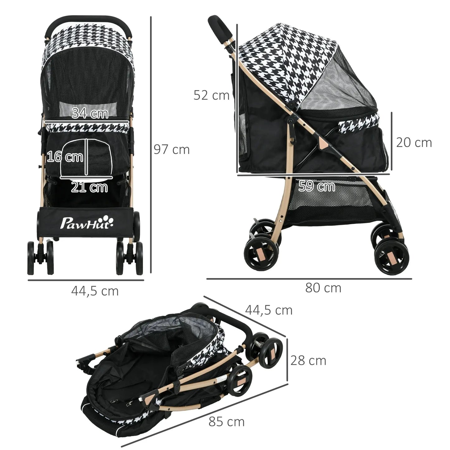 Pawhut Foldable Dog Stroller with 2 Doors 80X44.5X97 cm Black WLP Company