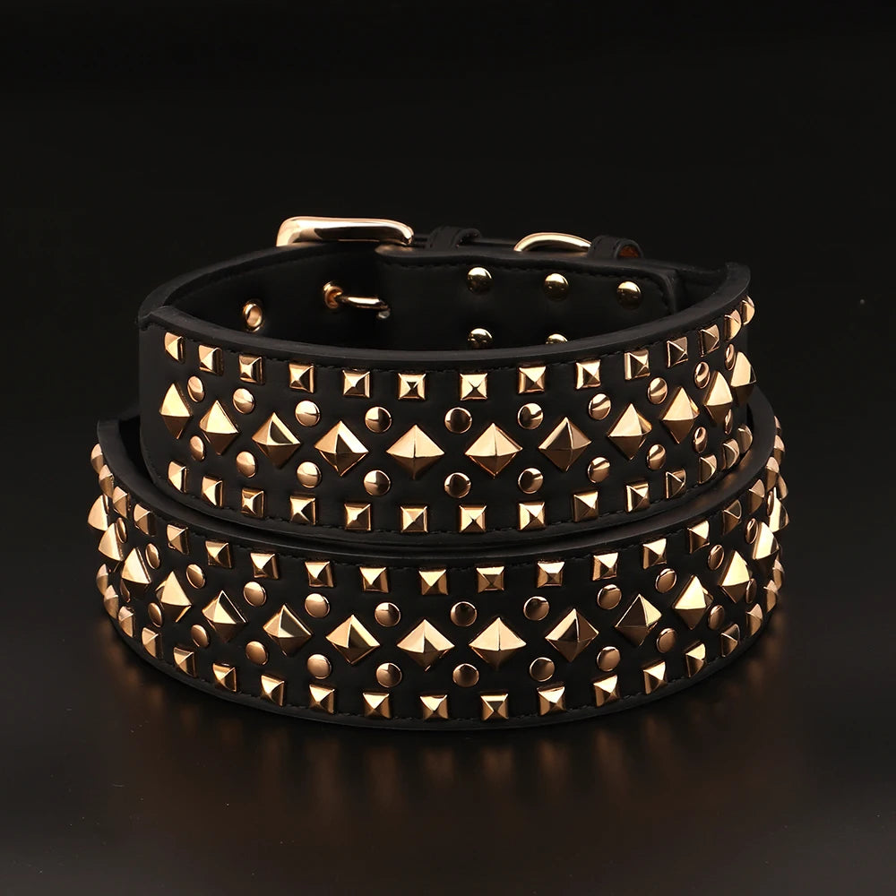 2" Wide Sharp Cool Spiked and Studded Leather Dog Collar