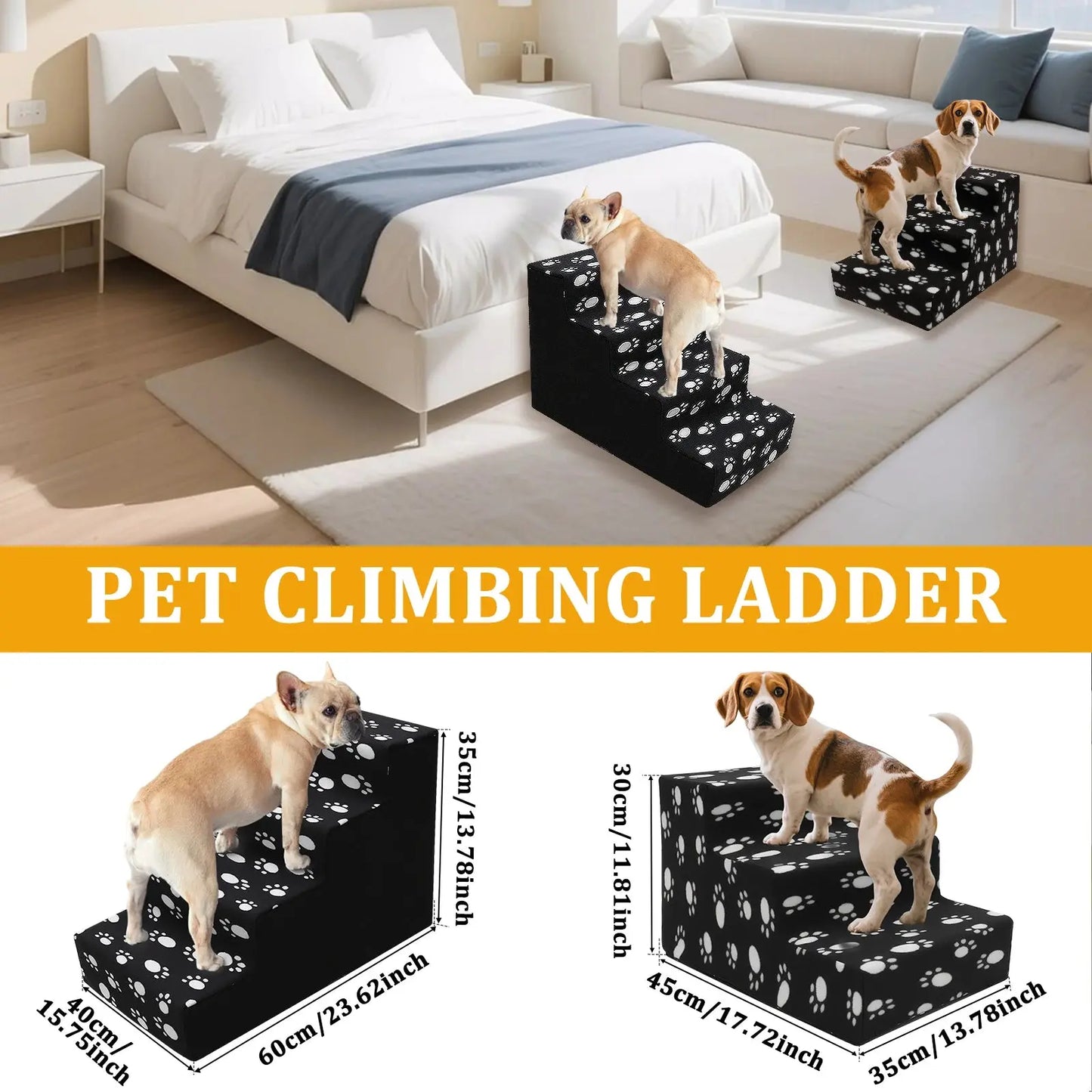 pet stairs 3/4 Steps Pet Bedside Stairs Plastic Dog Cat Steps with Removable Washable Cover Durable and Sturdy Pet Pedals Fun Pet Supplies WLP Company