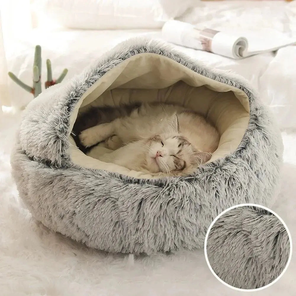 cats bed Round Plush Bed - Soft Warm Enclosed Sleep Bag & Cave Basket WLP Company