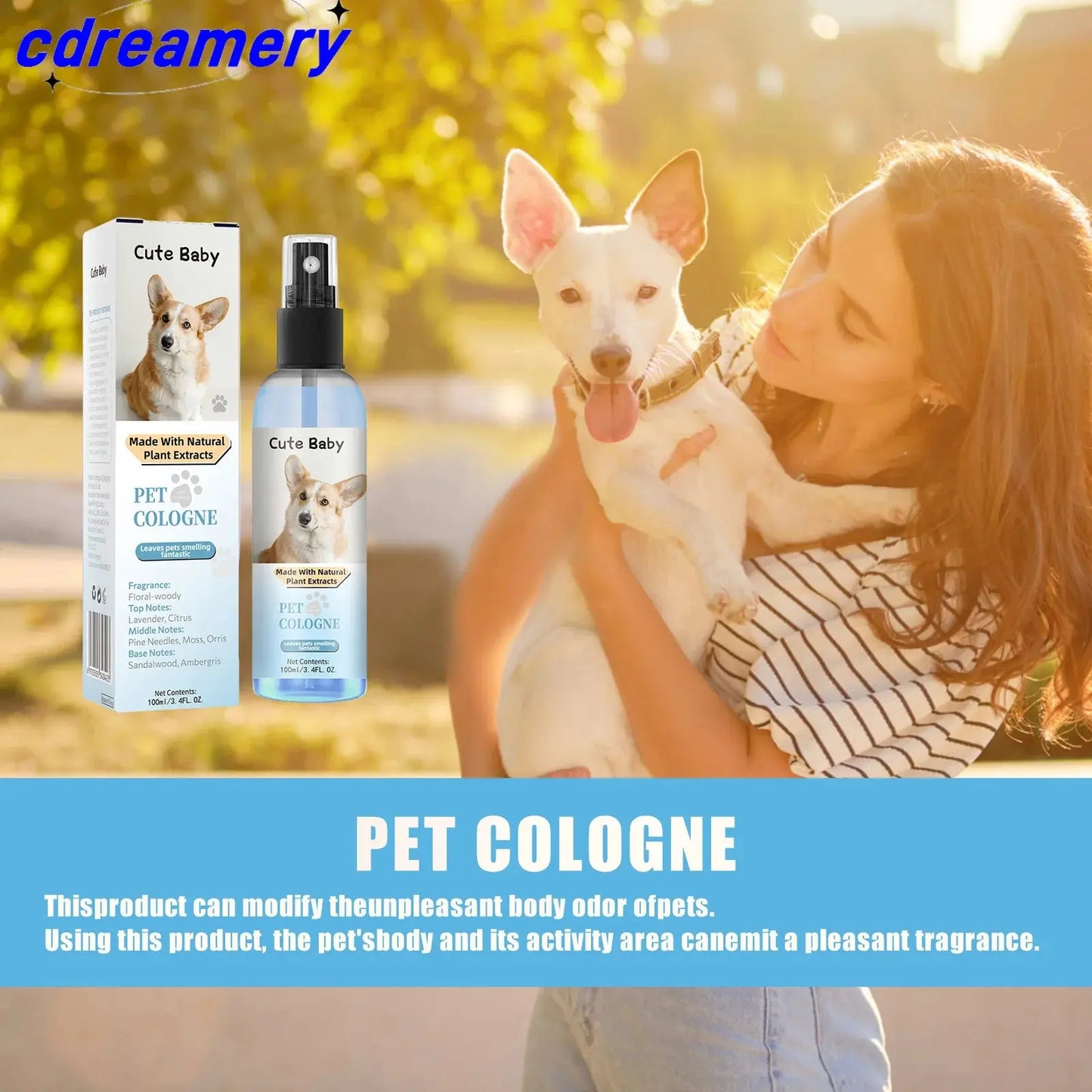 CDY 100ml Pet Perfume Spray for Cats and Dogs, Odor Eliminator and Air Freshener with Long-lasting Fragrance WLP Company