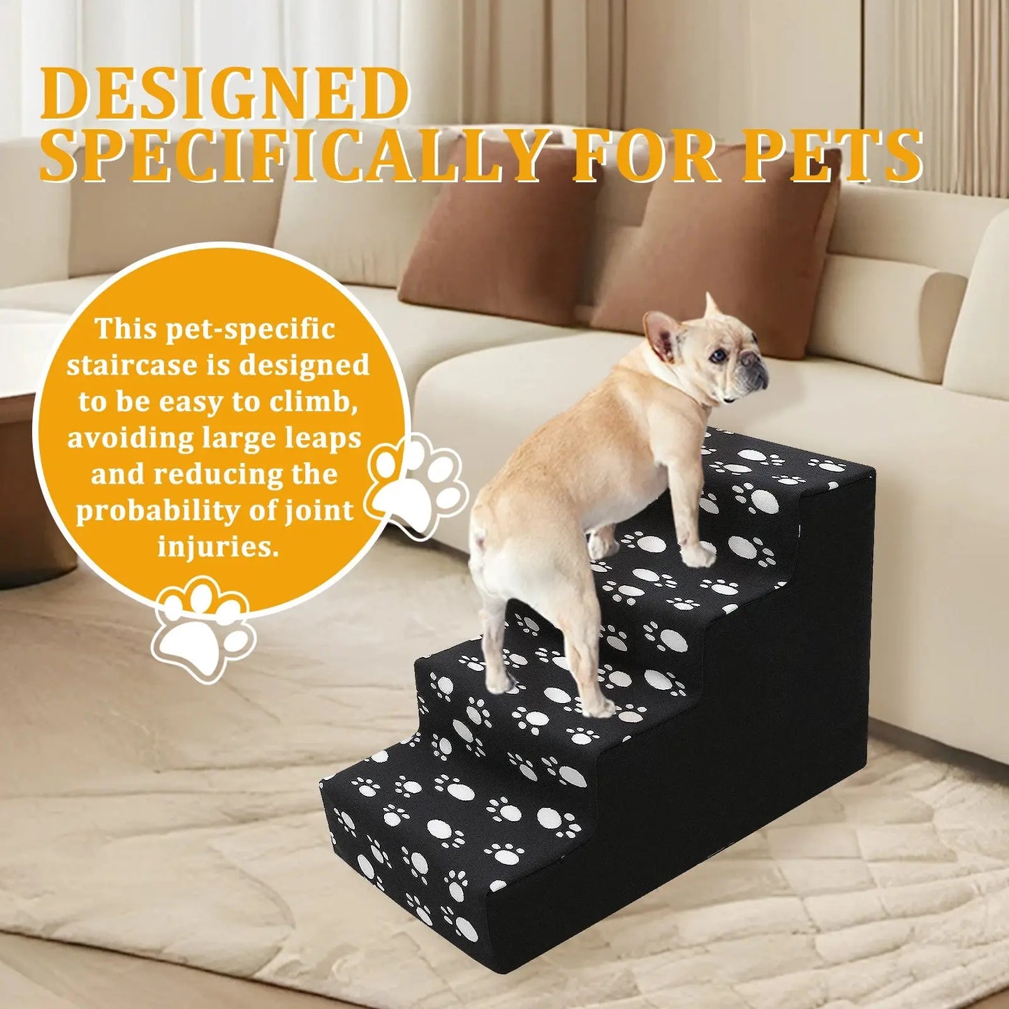 pet stairs 3/4 Steps Pet Bedside Stairs Plastic Dog Cat Steps with Removable Washable Cover Durable and Sturdy Pet Pedals Fun Pet Supplies WLP Company