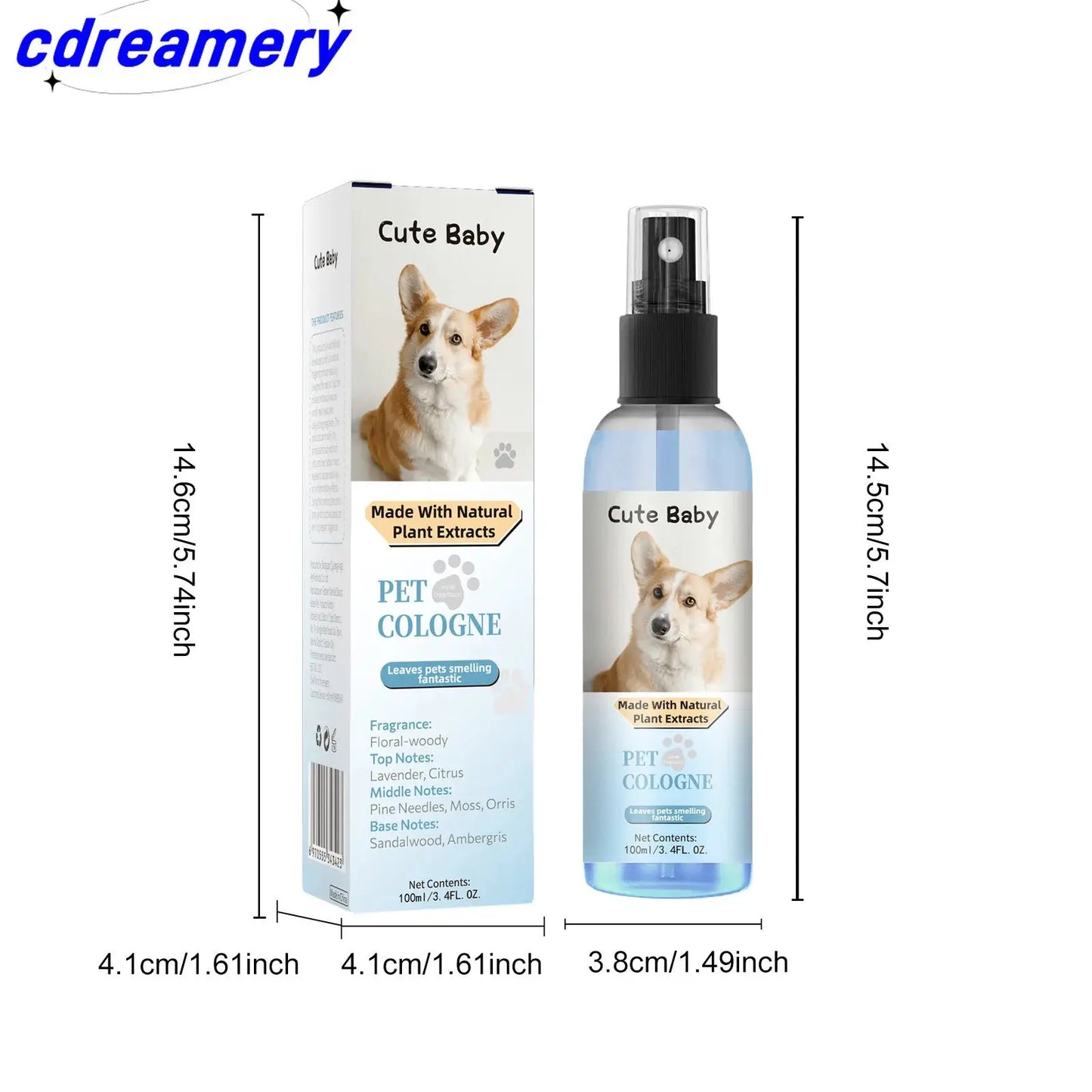 CDY 100ml Pet Perfume Spray for Cats and Dogs, Odor Eliminator and Air Freshener with Long-lasting Fragrance WLP Company