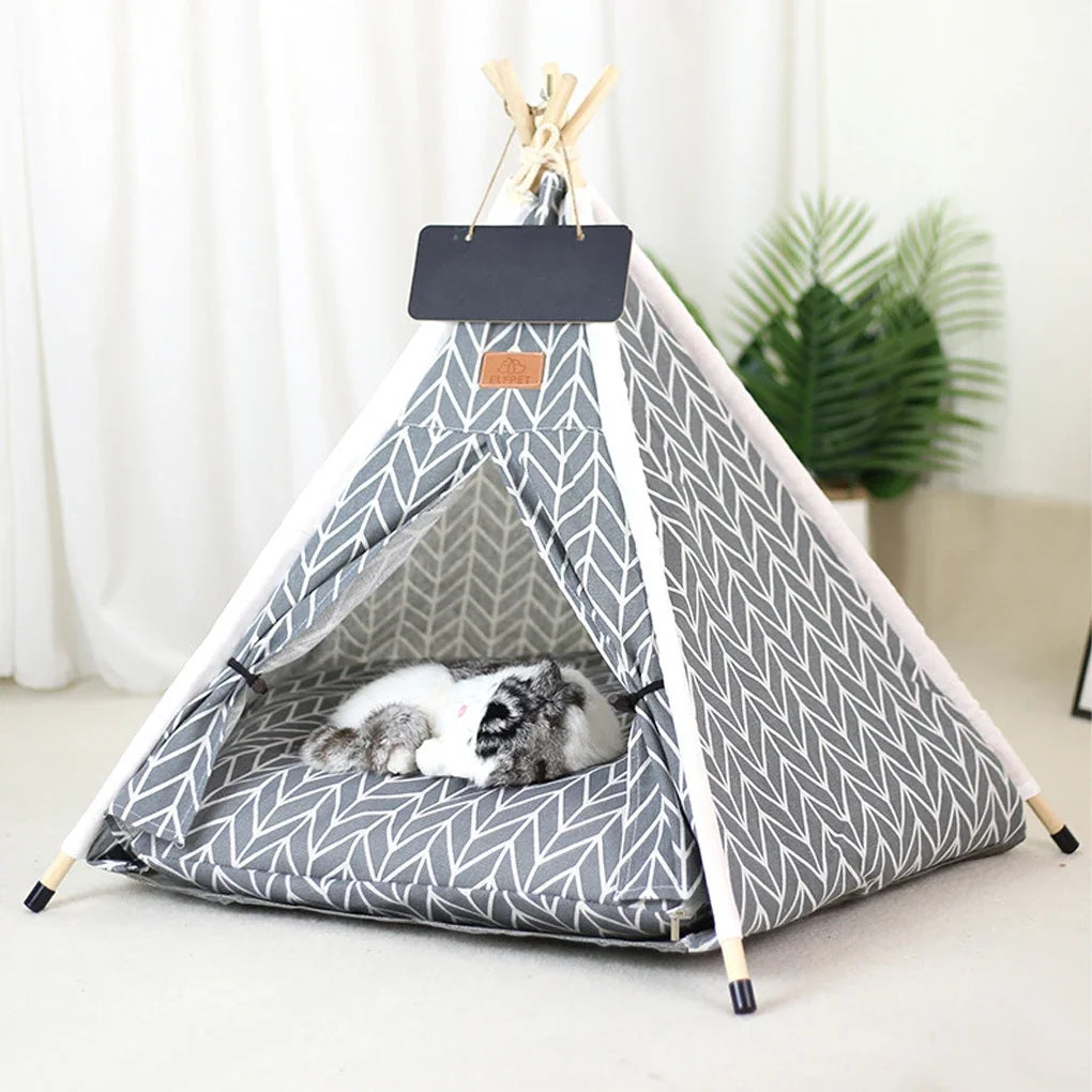 Extra Large Dog Tent - Perfect for Unrestricted Rolling - Linen & Wood Teepee