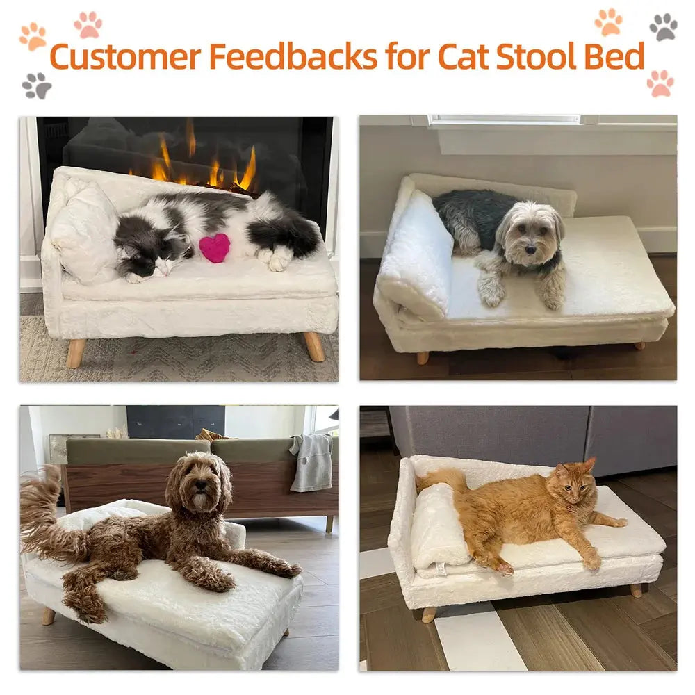 luxury dog sofa Luxury Elevated Dog Sofa Bed with Backrest Plush Cushion Wooden Legs WLP Company
