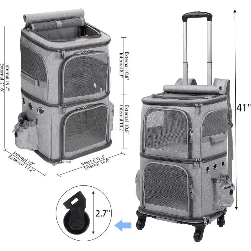 Double-layer Pet Trolley Bag Large Space Portable Outdoor Travel Silent Easy To Put Two Cat Foldable Oxford Cloth Pet Bag WLP Company