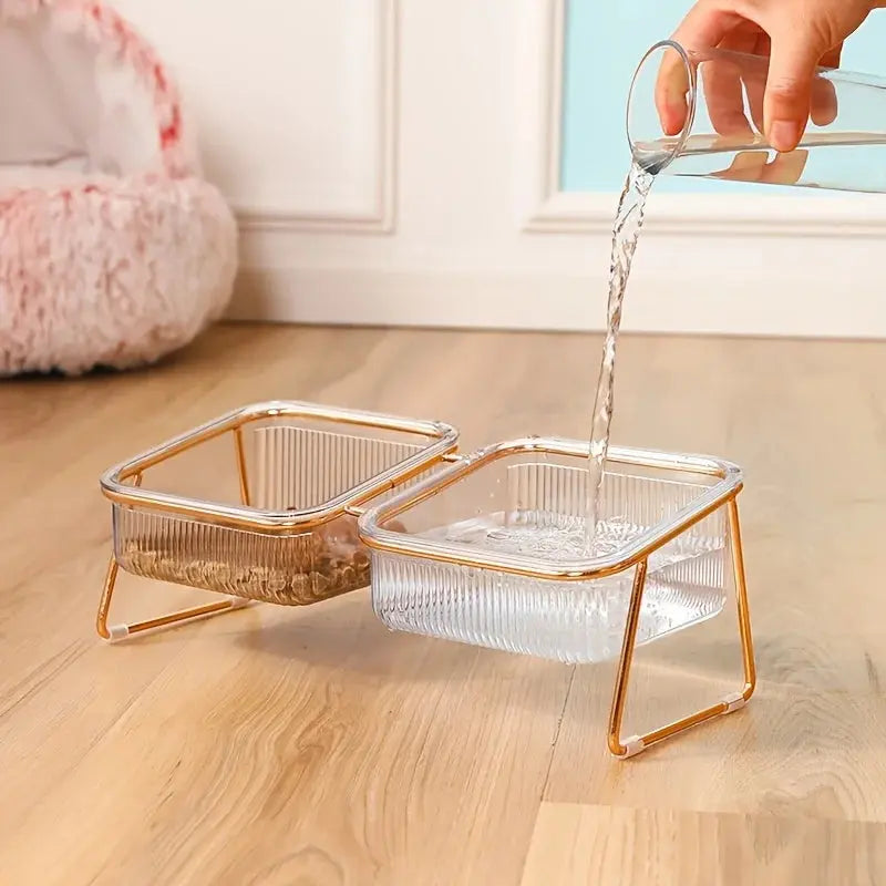 transparent cat bowl Transparent Double Cat Bowl with Vertical Design for Easy Feeding WLP Company
