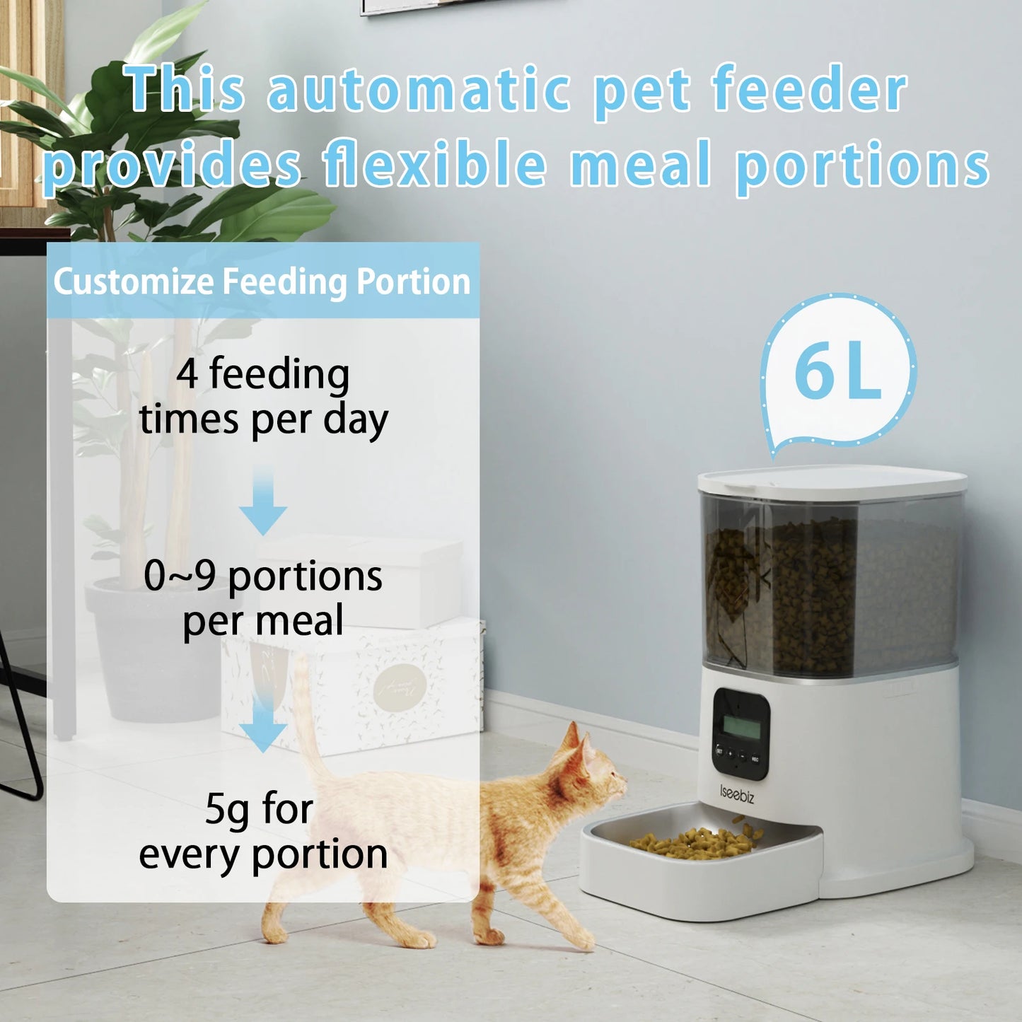 Iseebiz 3L Automatic Pet Feeder With Voice Record - Smart Feeding Solution
