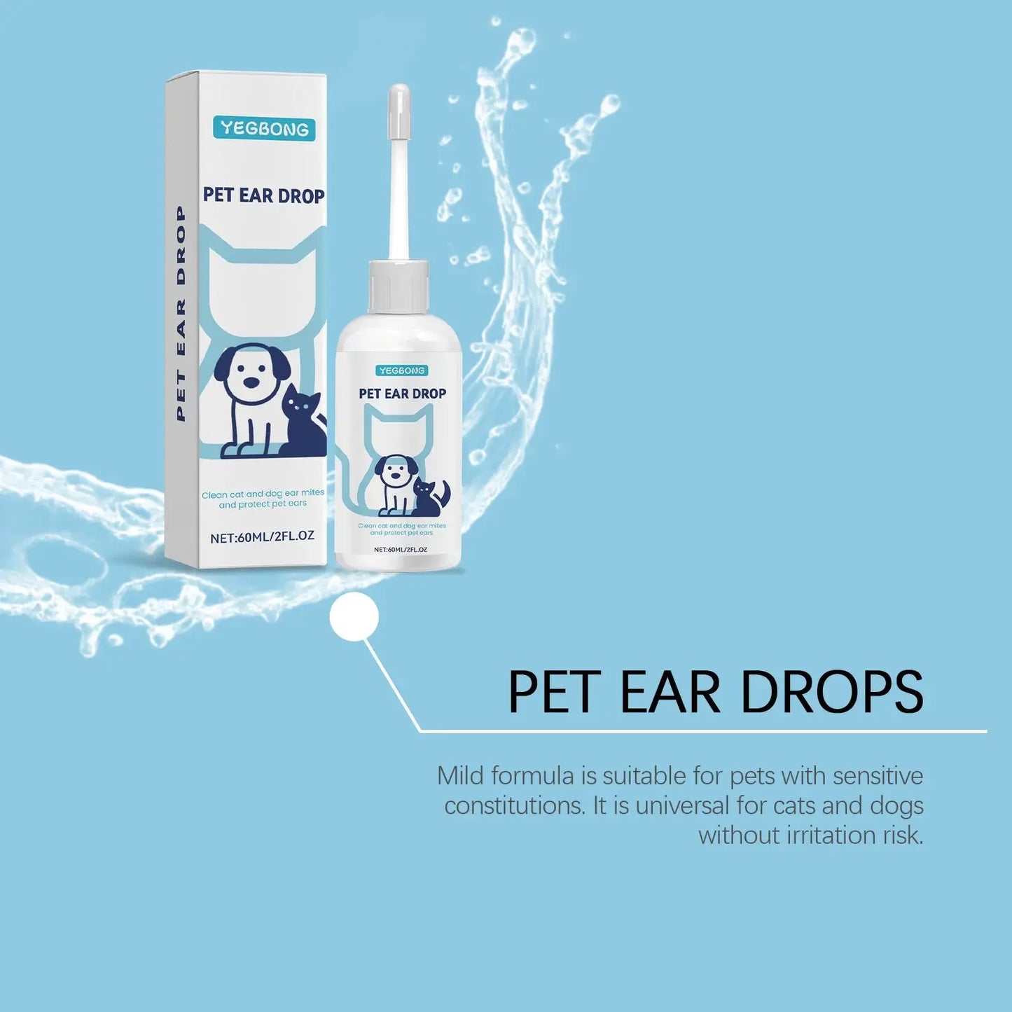 Pet Ear Drops - 60ml Gentle Cleaner for Cats & Dogs, Remove Ear Wax, Soothe & Nourish Ears, Universal Ear Care Solution WLP Company