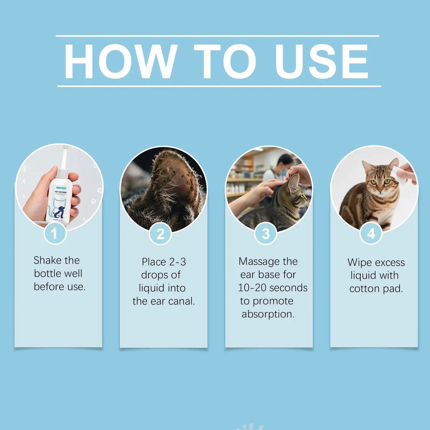 Pet Ear Drops - 60ml Gentle Cleaner for Cats & Dogs, Remove Ear Wax, Soothe & Nourish Ears, Universal Ear Care Solution WLP Company