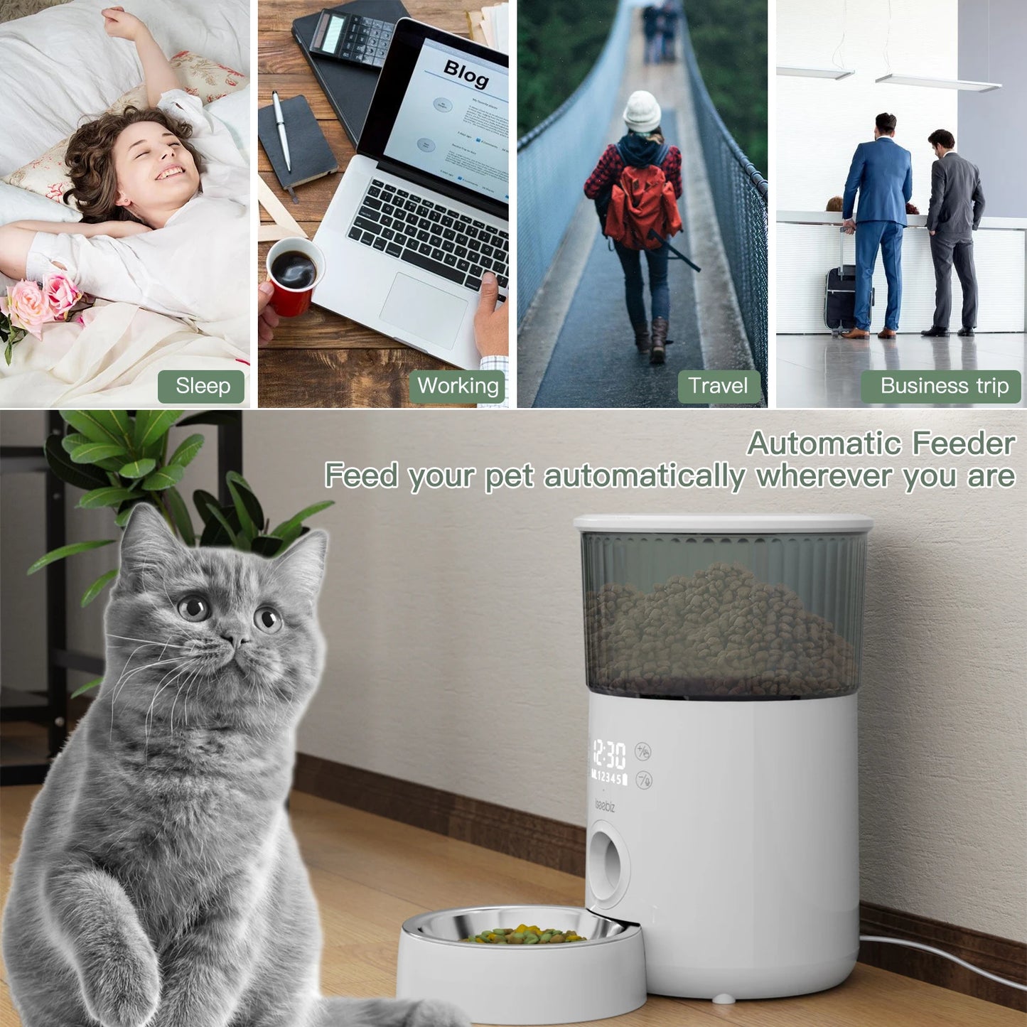 Iseebiz 3L Automatic Pet Feeder With Voice Record - Smart Feeding Solution