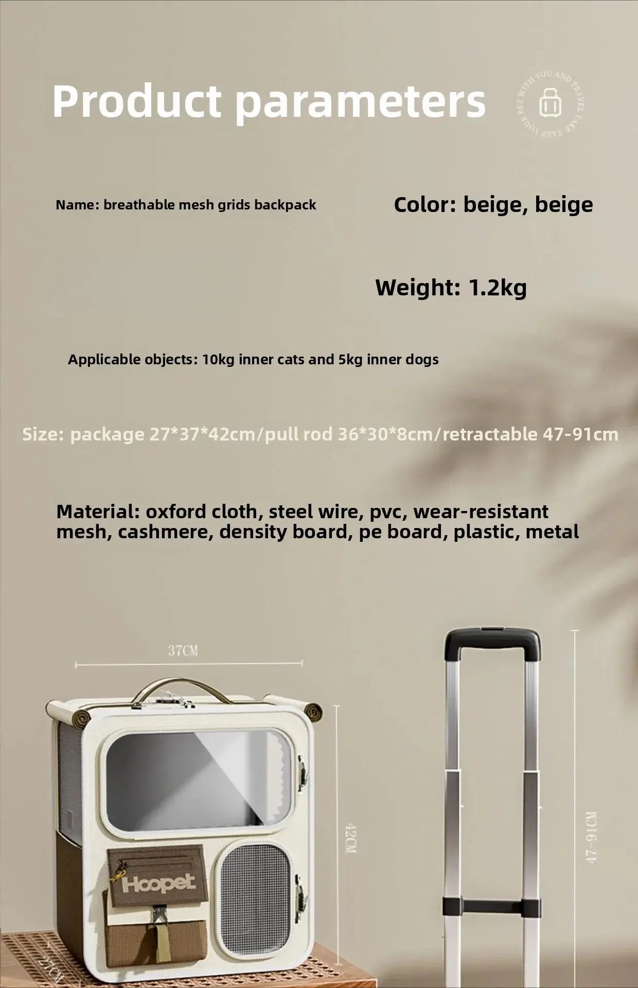 Cat bag Going out Portable cat backpack pet trolley bag Backpack Multi-cat jewelry Dog large capacity suitcase WLP Company