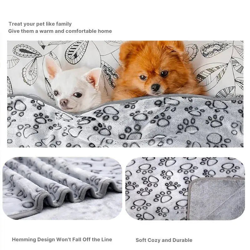 2PCS Soft Fluffy High Quality Pet Blanket Cute Cartoon Pattern Paw Print Dog Pet Mat Warm and Comfortable Blanket for Cat Dogs WLP Company