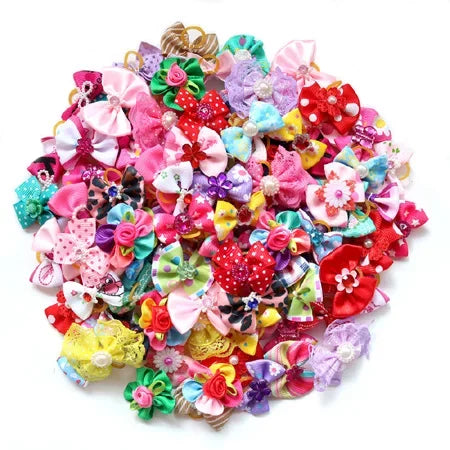 100X Handmade Nice Pet Dog Hair Bows for Puppy Party