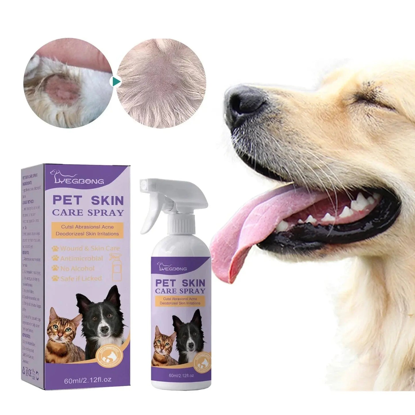 Cat Skin Care Spray Pet Flea Mite Eliminator Dog Itchy Skin Treatment Pet Wound Repair Cat Hair Regrowth Dog Hair Repair Serum WLP Company