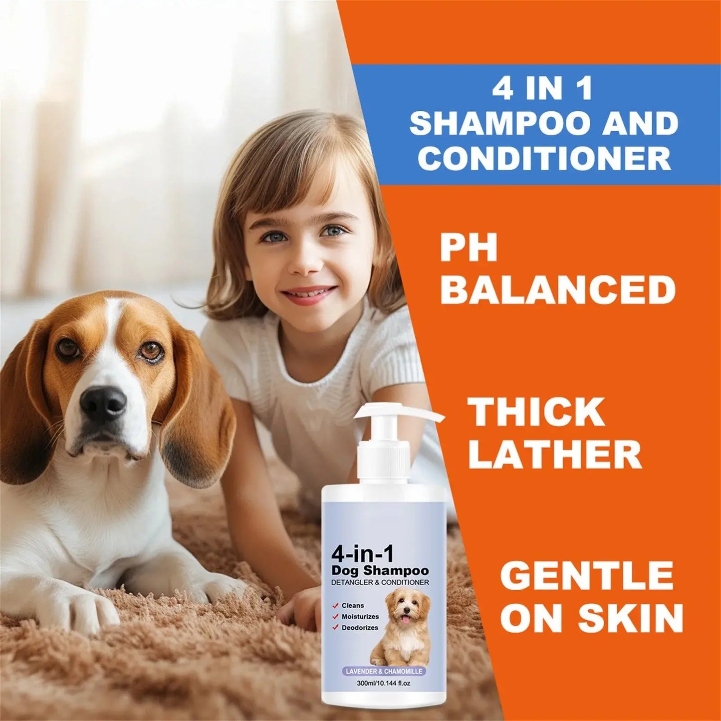 4-In-1 dog shampoo Dog Shampoo - Cleanses, Conditions, Smoothes, Moisturizes With Lavender Chamomile - Pet-Friendly Formula WLP Company
