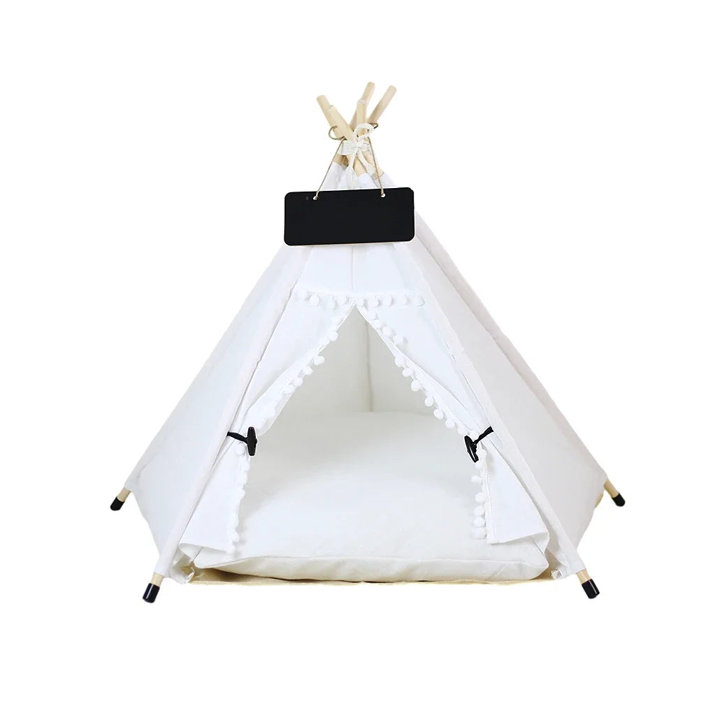 Extra Large Dog Tent - Perfect for Unrestricted Rolling - Linen & Wood Teepee