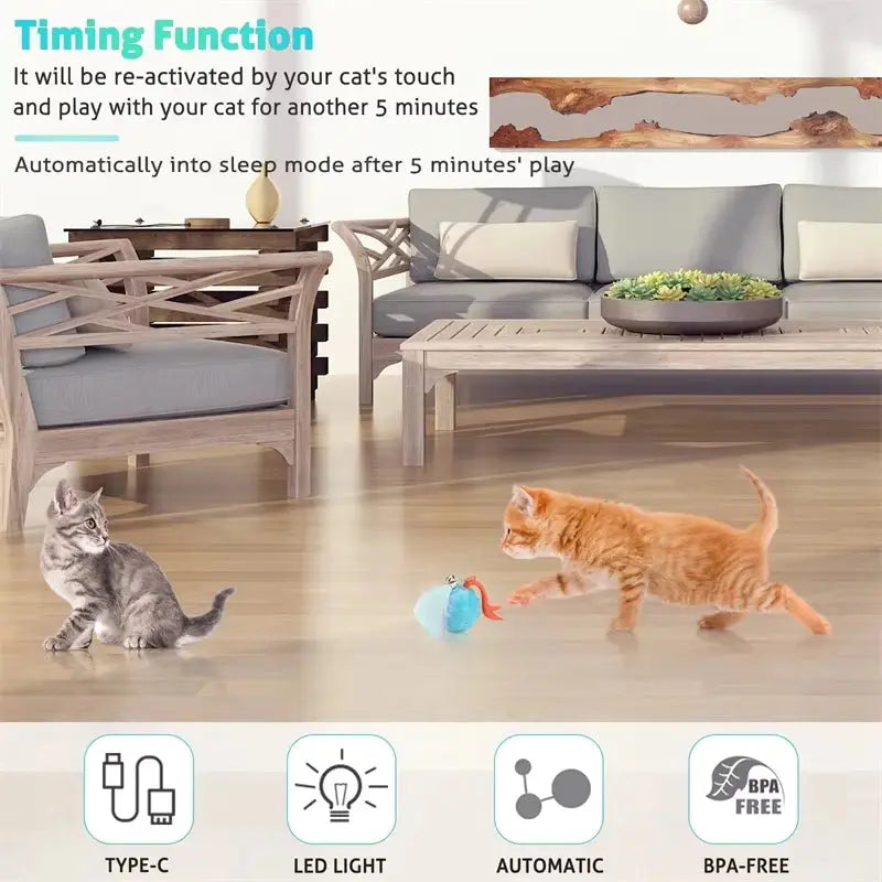 Cat Toys, Turbo Tail Popper Cat Toy 2-Speed Interactive Turbo Tail Mouse Cat Ball Toy Touch Control and Sound Control Smart Star WLP Company