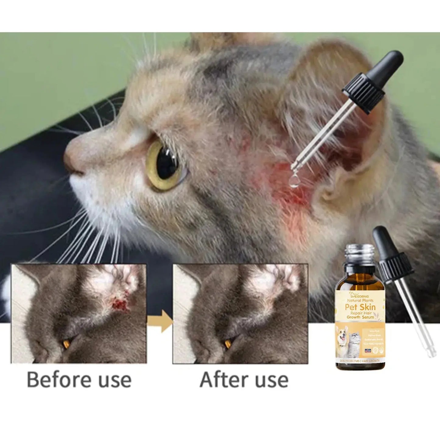Cat Skin Care Spray Pet Flea Mite Eliminator Dog Itchy Skin Treatment Pet Wound Repair Cat Hair Regrowth Dog Hair Repair Serum WLP Company