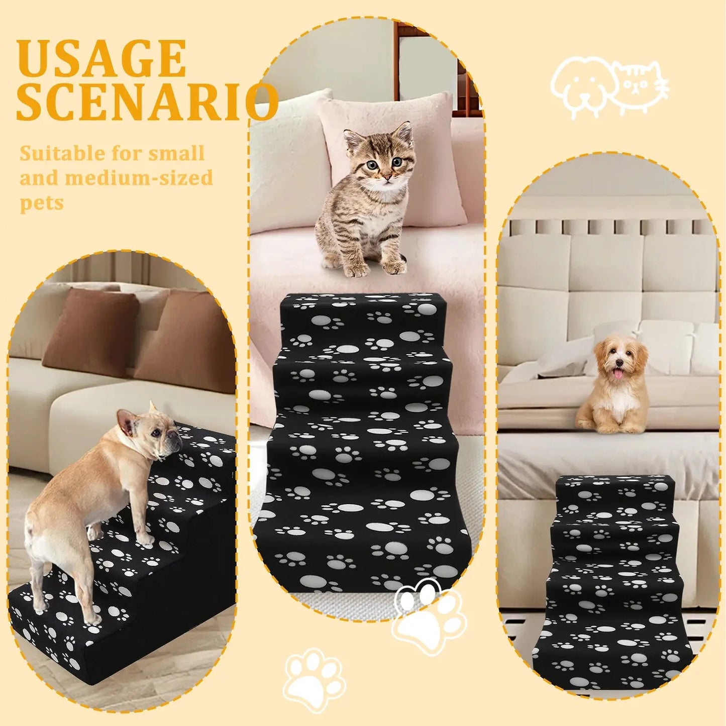 pet stairs 3/4 Steps Pet Bedside Stairs Plastic Dog Cat Steps with Removable Washable Cover Durable and Sturdy Pet Pedals Fun Pet Supplies WLP Company