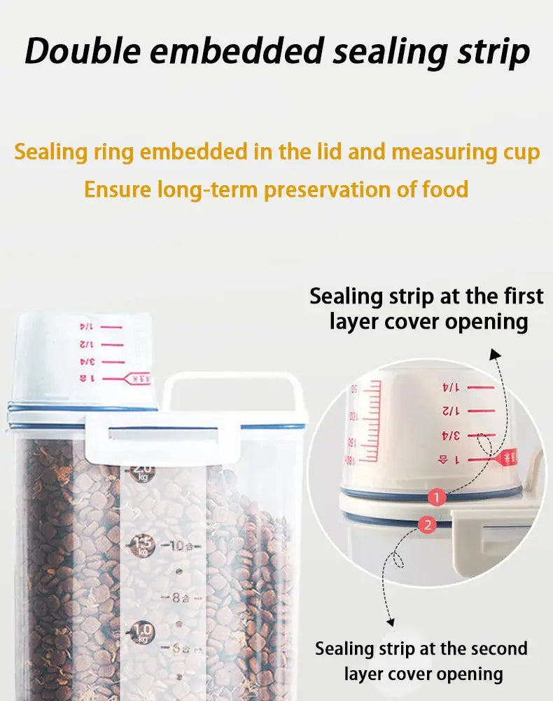 dog food storage Pail Plastic Storage Tank with Measuring Cup Container Moisture-proof Sealed Jar Pet Supplies Accessories WLP Company