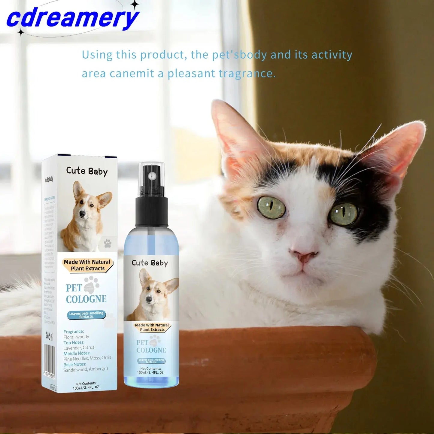 CDY 100ml Pet Perfume Spray for Cats and Dogs, Odor Eliminator and Air Freshener with Long-lasting Fragrance WLP Company