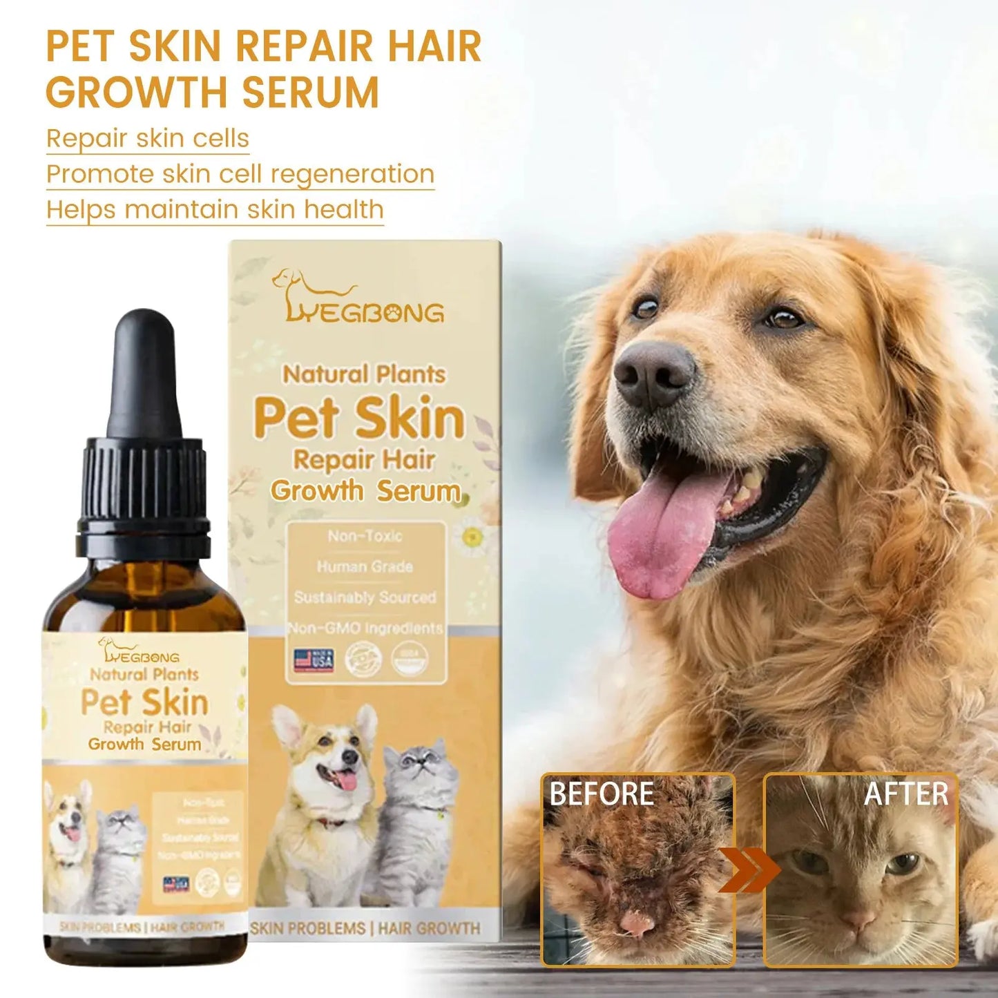 Cat Skin Care Spray Pet Flea Mite Eliminator Dog Itchy Skin Treatment Pet Wound Repair Cat Hair Regrowth Dog Hair Repair Serum WLP Company
