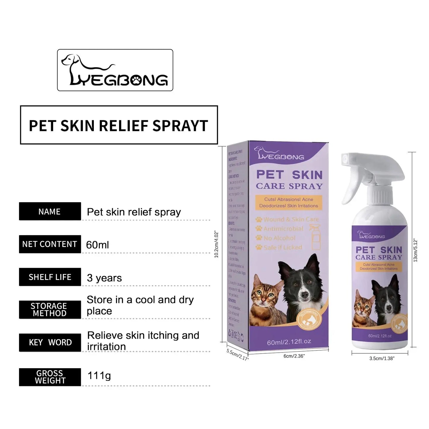Cat Skin Care Spray Pet Flea Mite Eliminator Dog Itchy Skin Treatment Pet Wound Repair Cat Hair Regrowth Dog Hair Repair Serum WLP Company
