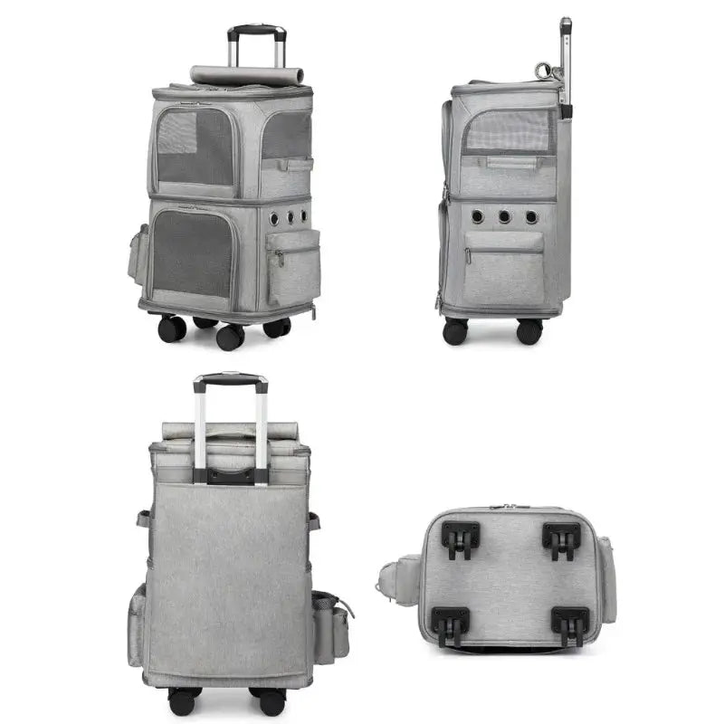 Double-layer Pet Trolley Bag Large Space Portable Outdoor Travel Silent Easy To Put Two Cat Foldable Oxford Cloth Pet Bag WLP Company