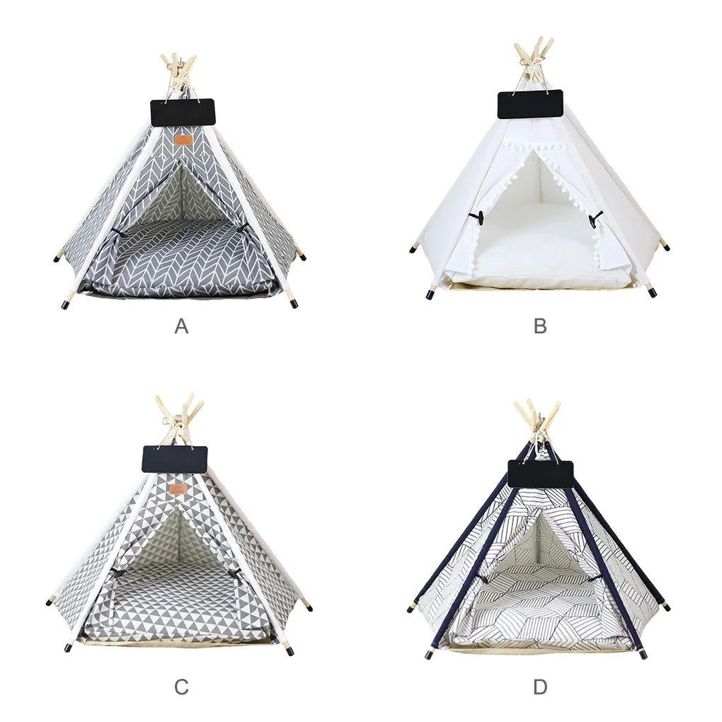 Extra Large Dog Tent - Perfect for Unrestricted Rolling - Linen & Wood Teepee