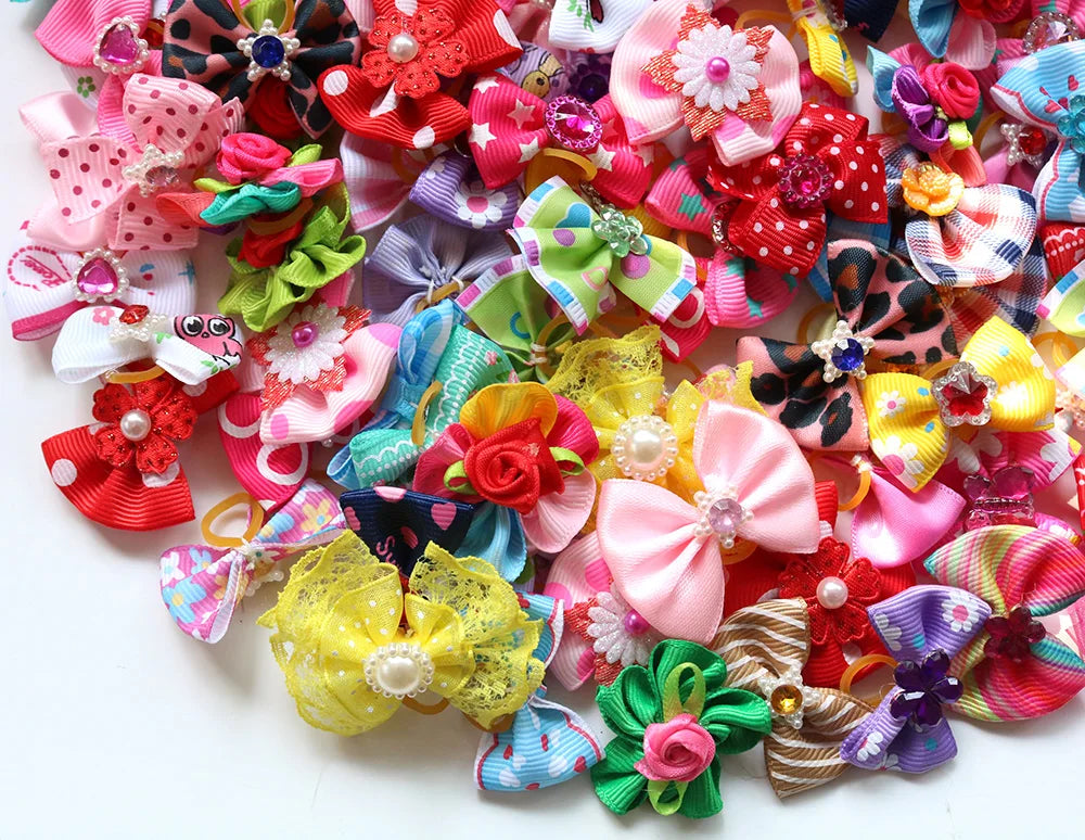 100X Handmade Nice Pet Dog Hair Bows for Puppy Party