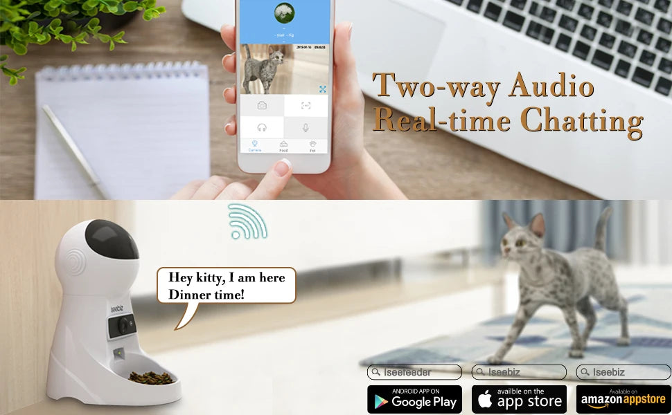 Iseebiz 3L Automatic Pet Feeder With Voice Record - Smart Feeding Solution
