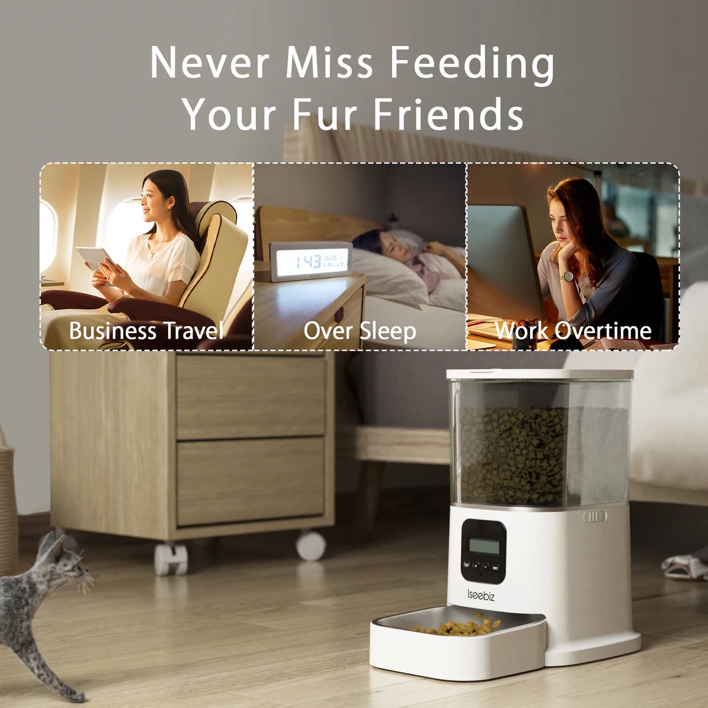 Iseebiz 3L Automatic Pet Feeder With Voice Record - Smart Feeding Solution