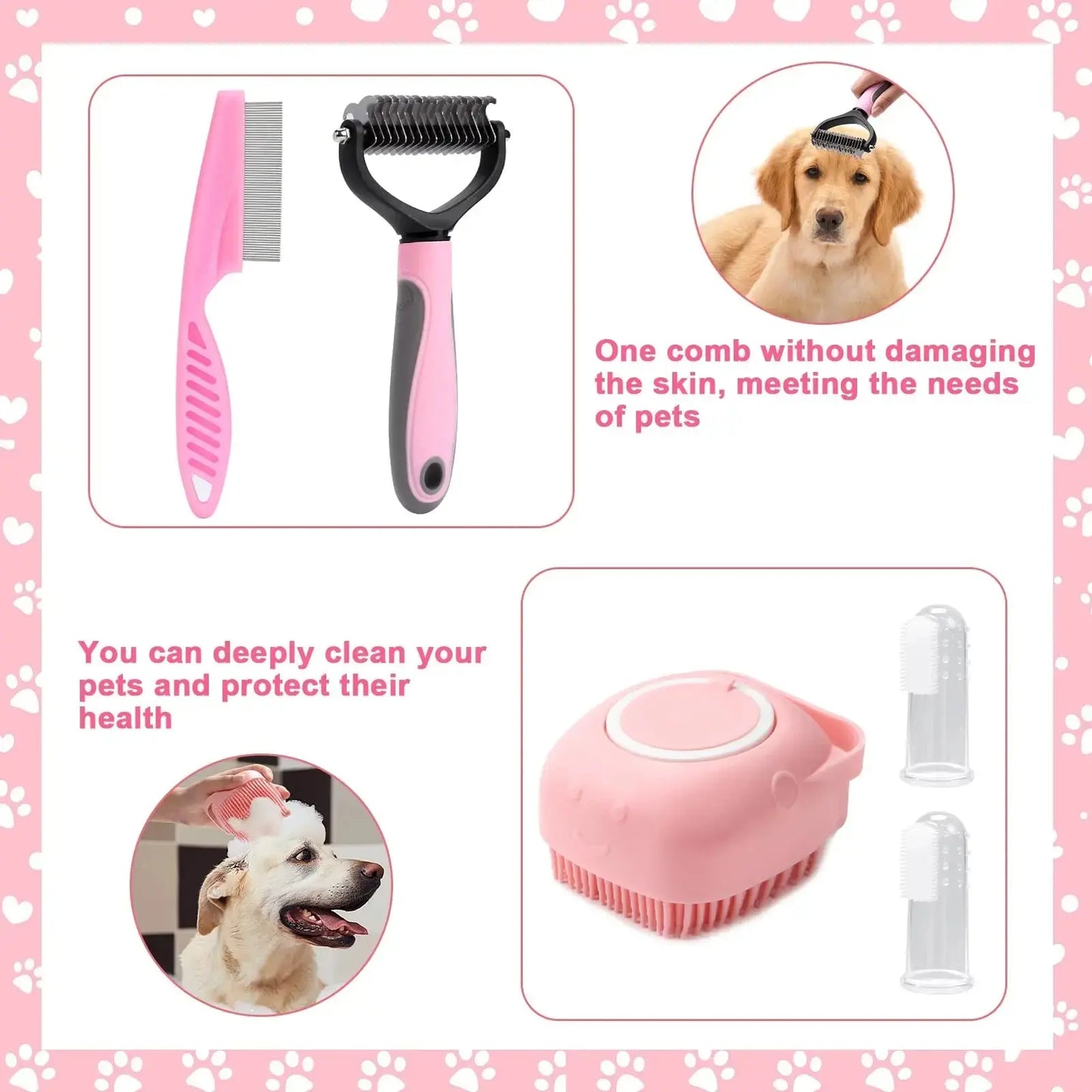 dog grooming set 8-piece dog brush grooming set, pet self-cleaning set, with pet nail clippers and files, flea comb, pet shampoo bath brush, pet WLP Company
