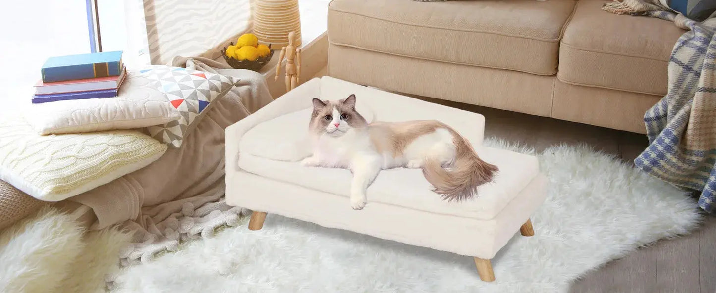 luxury dog sofa Luxury Elevated Dog Sofa Bed with Backrest Plush Cushion Wooden Legs WLP Company