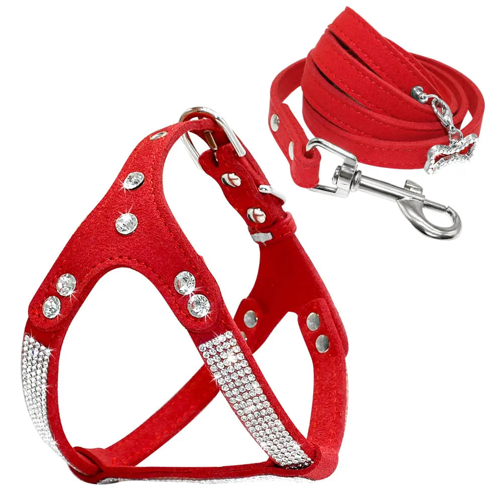 dog harness Soft Rhinestone Leather Set Dog of Harness & Leash WLP Company